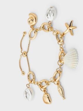 Gold-Tone Seashell Charm Bracelet with White Shell Accents